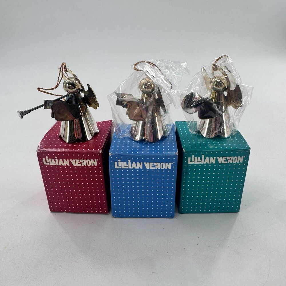 Vtg Metal Angel Musicians Ornaments Vintage Hong Kong Lillian Vernon Set Of 3